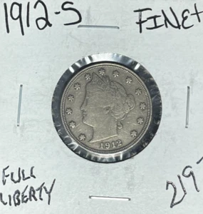 1912-S LIBERTY V NÍQUEL ~ FINO + LIBERTAD COMPLETA ~ BONITA MONEDA CLAVE ~ - Imagen 1 de 2