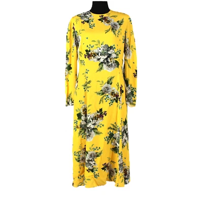 Erdem Ivor Long Sleeve Dress Yellow Floral Open Back Ribbon Bow Tie Midi Size 12 - Image 1 of 4