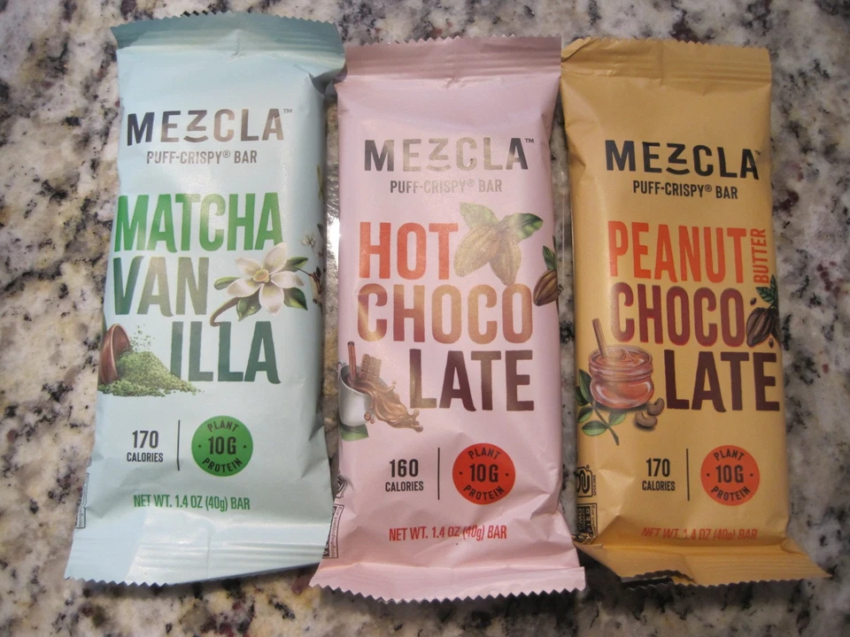 3 хрустящих протеиновых батончика Mezcla Puff без глютена веганские — ванильные горячие шоколадные PB Choco - Изображение 1 из 1