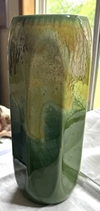 Vintage 12" Haeger Green Yellow Drip Glaze Paneled Pottery Vase 115A MUST SEE ! - Picture 1 of 11