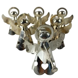 Vintage Set 6 Serviettenringe Weihnachten Trompeten Engel Silber Teller - Bild 1 von 10