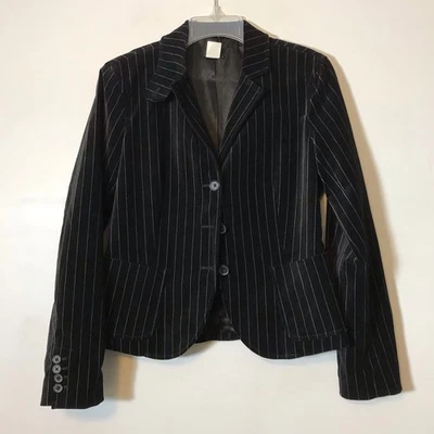 Vintage J.Crew Midnight Black Velvet Pinstripe Y2K Blazer Womens Size 4 Preppy - Image 1 of 4