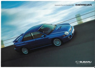 Subaru Impreza Accessories Price List 2000-2001 UK Market Foldout Brochure - Image 1 of 2