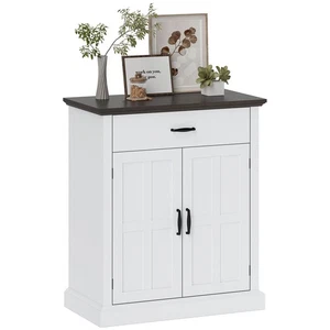 HOMCOM Sideboard Storage Cabinet with Thick Tabletop and 2 Barn Doors White - Picture 1 of 11