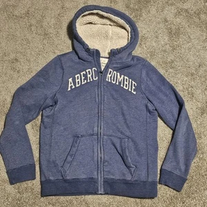 Vintage Abercrombie & Fitch sportlicher blauer Sherpa gefütterter Hoodie Herren Large adrett - Bild 1 von 7