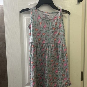 Girls Dress Gray with Dinosaurs Colorful Summer Knee Length Size M 7/8 - Picture 1 of 4