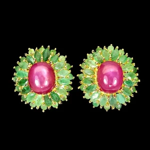 925 Sterling Silver Earrings Oval Ruby 10x8mm Emerald Natural Gemstone Jewelry - Picture 1 of 13