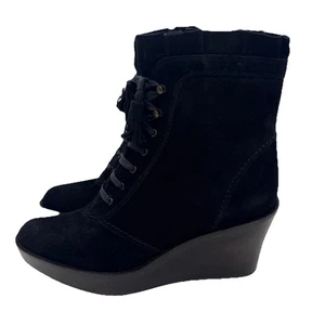 Stuart Weitzman Black Suede Leather Block BK Wedge Lace Up Ankle Boots 8M New - Picture 1 of 7