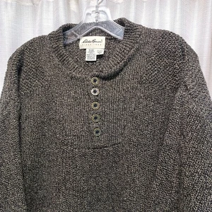 Eddie Bauer Herren Gr. LT grau Langarm Strick Henley Pullover 100% Baumwolle  - Bild 1 von 7