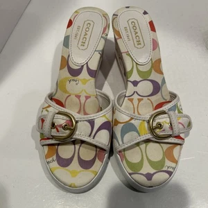 Women’s COACH Wedge Heels PERRY Shoes Sandals Signature Rainbow Wedges Size 6B 6 - Picture 1 of 12