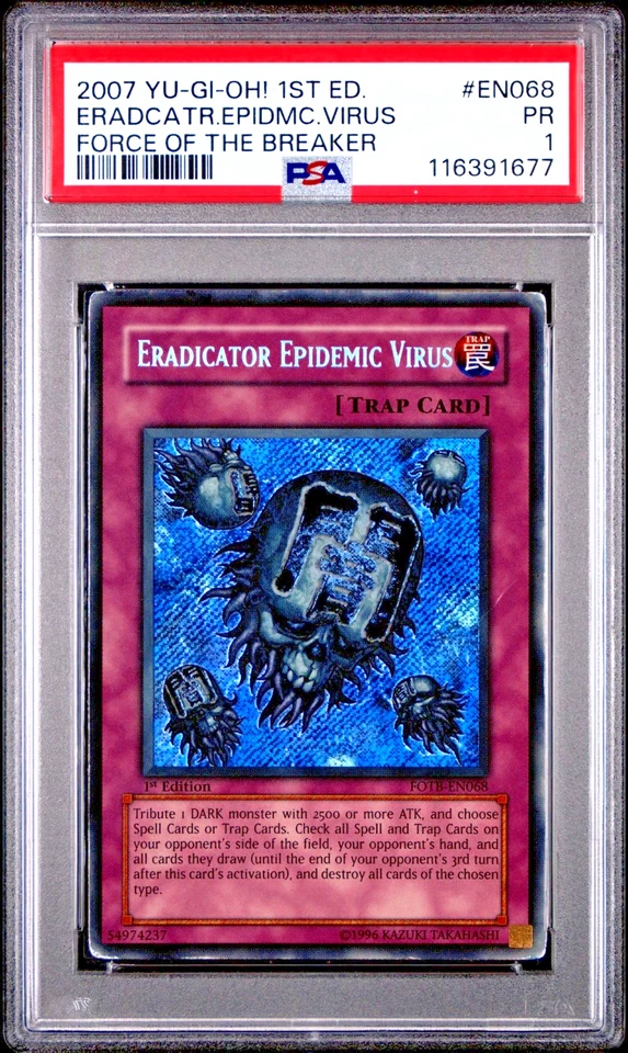PSA 1 *POP 1 Secret RARE 1ST EDITION Eradicator Epidemic Virus FOTB-EN068 YUGIOH - Image 1 of 2