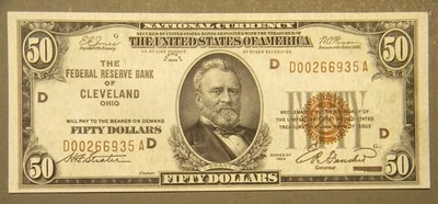 1929 U.S. $50 Federal Reserve Bank Note Cleveland Crisp Uncirculated CU - D - Image 1 of 2