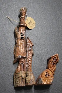 VTG BILL HANCOCK HAND CARVED WOOD/TREE BARK FAIRY/GNOME WOOD SPIRIT CASTLE 2 PCS - Picture 1 of 7