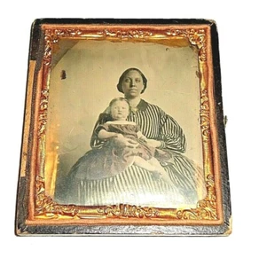 Slave Civil War Era - 6th. P. Ambrotype African American Black Nanny White Baby. - Picture 1 of 5