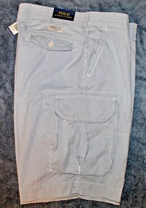 Polo Ralph Lauren Mens Blue White Striped 100% Cotton Cargo Shorts NWT Waist 30 - Picture 1 of 3