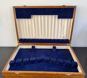 Mid Century CANTEEN CUTLERY BOX 6 Place Settings Wooden Faux Blue Velvet *EMPTY* - Picture 1 of 9