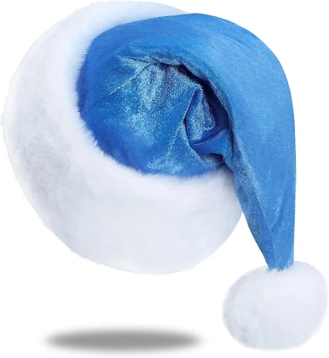 Sombrero de Papá Noel Sombrero de Papá Noel para Adultos Unisex Terciopelo Cómodo Azul Claro Sombreros de Navidad Foto 1 de 4