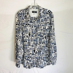 Karl Lagerfeld Damen Größe Medium Eiffelturm Sonnenbrille Knopfleiste Bluse Top - Bild 1 von 5