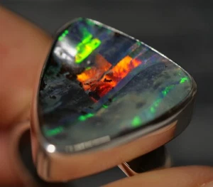 Adjustable Natural Australia Queensland Boulder Opal Silver Ring 925 - Picture 1 of 9