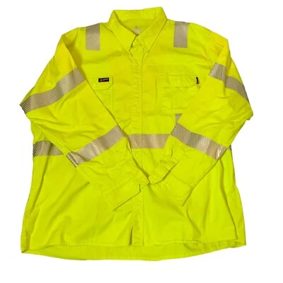 Lapco FR Shirt Mens 3XL Green Hi-Viz Class 3 Cotton Button Up Long Sleeve Heavy - Image 1 of 4