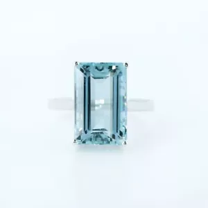 Natural Aquamarine and Diamonds Gemstone Cocktail Ring 14K White Gold Ring - Picture 1 of 5