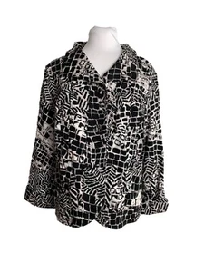 Chicos Womens Blazer Jacket Size 2 Medium Black White Abstract Print Lightweight - Picture 1 of 5