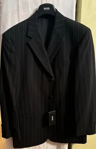 Hugo Boss suit men 40 short black with white strips - Picture 1 of 6