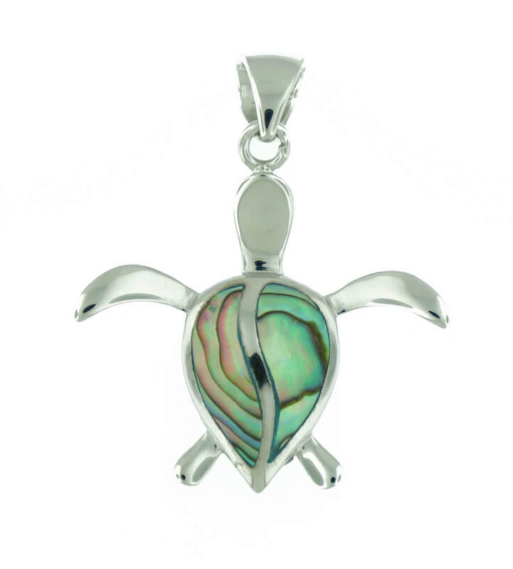 Solid 925 Sterling Silver Natural Abalone Puau Shell Women's Sea Turtle Pendant - Image 1 of 1