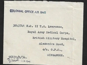 MALAYA SINGAPORE LOCAL COLONIAL OFFICE AIR BAG TO MILITARY HOSPITAL COVER 1955 - Picture 1 of 2