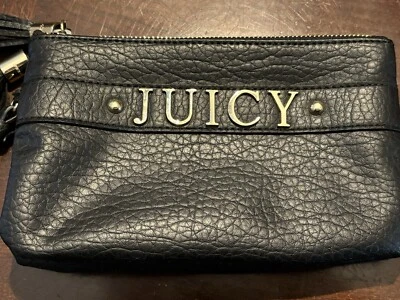 Juice Couture Wristlet Vintage Early 2000’s Black Leather Pink Interior - Изображение 1 из 4