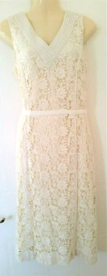 Women's Berkertex Cream Cotton Lace V Neckline Sleeveless Dress UK 12 - Image 1 of 4