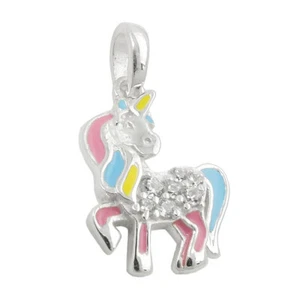 Pendant for Children 15x11mm Unicorn With Colours Inserts Zirconia 925 Silver - Picture 1 of 1