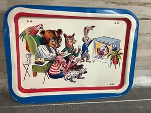 Vassoio tv vintage animali che guardano tv anni 50 - Foto 1 di 4