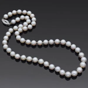 Vintage 14K White Gold Pearl & 0.24 TCW Diamond Beaded Strand Necklace 21 Inches - Picture 1 of 5