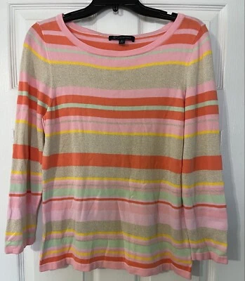Brooks Brothers Women’s  Large Striped Sweater Pink Gold Shimmer - Image 1 of 4