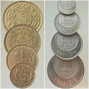 Tunisie 50 Centimes 1 2 5 20 50 100 Francs 1921 1957 Choisissez votre Monnaie - Picture 1 of 2