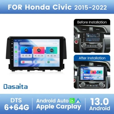 Dasaita Android 13 estéreo para Civic 2015-22 4G LTE GPS navegación CarPlay 6+64 GB Foto 1 de 4