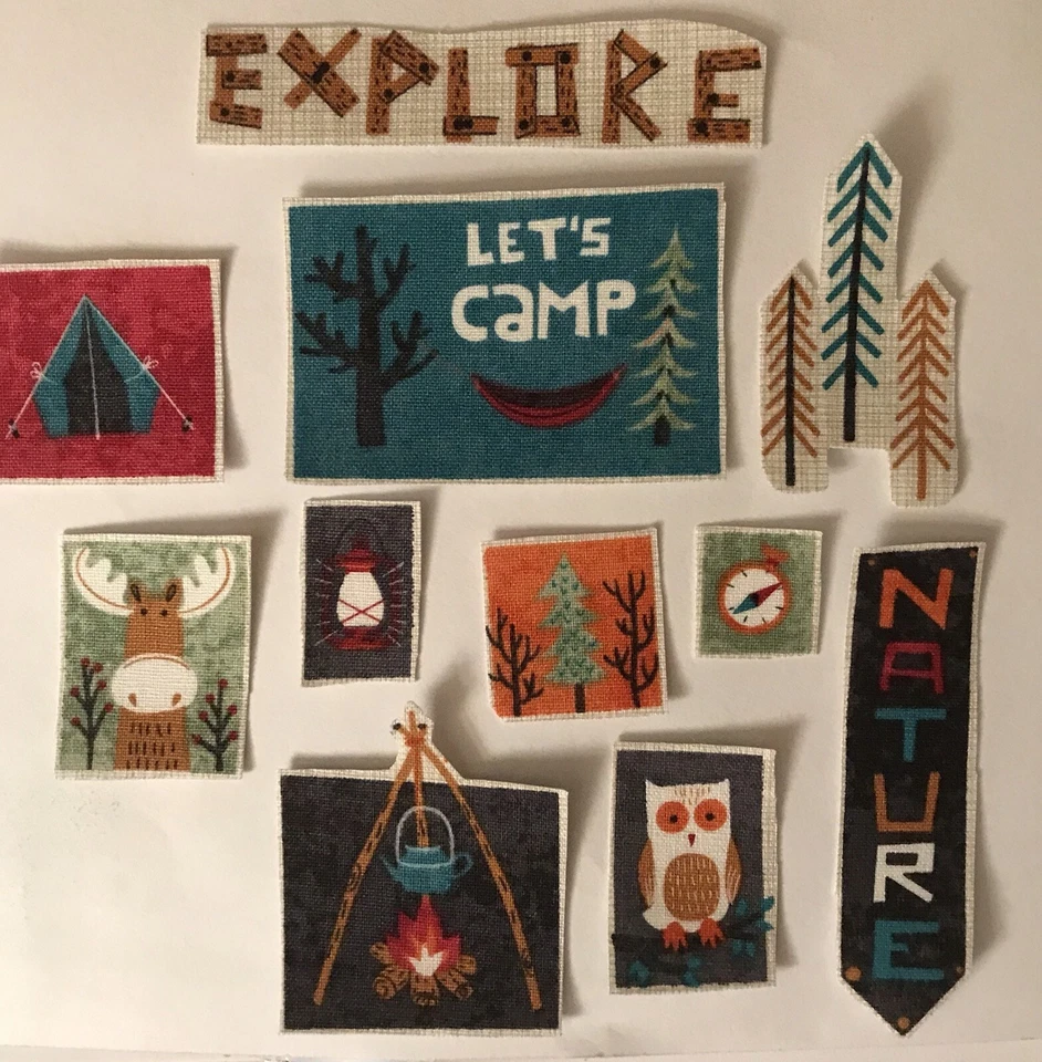 10 Little "stamp-like" Explorer Camping - - Iron On fabric appliques - Image 1 of 1