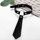 Women's Black Neck Tie Punk O-Ring Studs Collar PU Leather Choker Necklace New