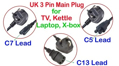 UK 3 Pin Main plug Power Cable Cord to C5 C7 C13 For PC Monitor TV Kettle Laptop - Image 1 of 4