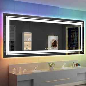 1510MM Huge RGB LED Bathroom Mirror Dual Lights Anti-Fog Vanity Mirror Dimmable - Picture 1 of 18