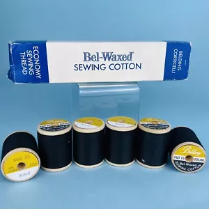 6 NOS Belding Corticelli Black Thread Wood Spools Bel Waxed Cotton Sewing USA - Picture 1 of 5