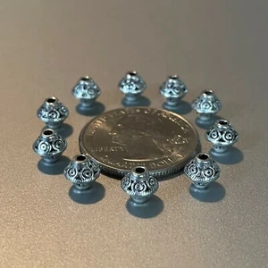 (10) Antique Silver Plate 6mm x 8mm Patterned Saucer Spacer Beads - Picture 1 of 3