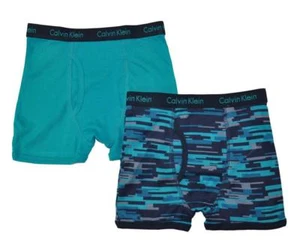 Paquete de 2 calzoncillos boxer Calvin Klein para niños azul marino y verde azulado talla 4/5 6/7 8/10 12/14 16/18 - Imagen 1 de 1