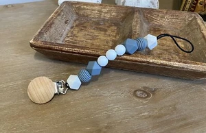 Pacifier Clip• Gender Neutral• Wood Silicon• Binky Clip• Pacifier Holder - Picture 1 of 1