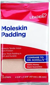 Leader Moleskin Padding Strips with Extra Thick Soft and Durable Padding 3 Count - Picture 1 of 5