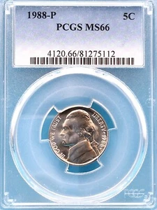 1988 -P Jefferson Nickel 5c PCGS MS 66 - Foto 1 di 4