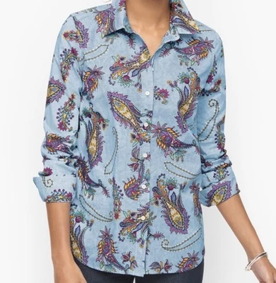 Talbots Womens Blouse Long Sleeve Button Up Cotton Shirt Floral Paisley Large P - Image 1 of 4