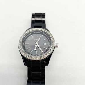 Fossil ES2436 Uhr Damen 5 ATM schwarz Edelstahl Kristall Lünette neue Batterie - Bild 1 von 15