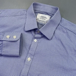Charles Tyrwhitt Shirt Mens 16.5 33 Extra Slim Fit Houndstooth Jacquard Cloth - Picture 1 of 9
